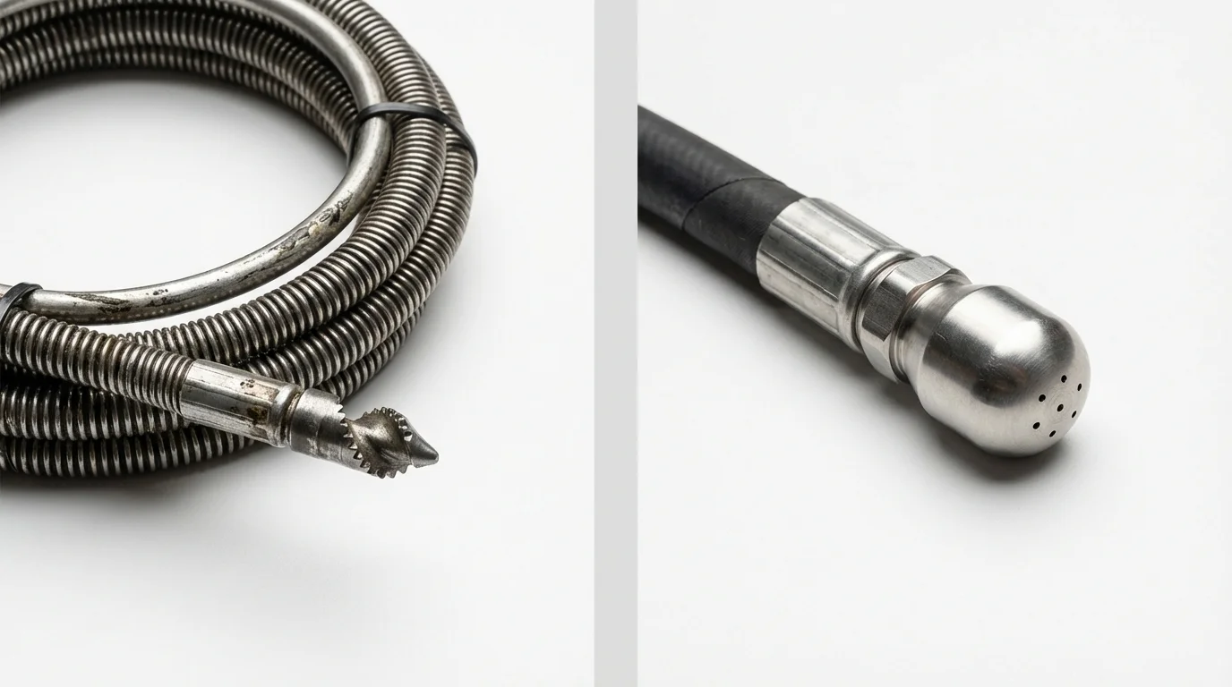 Drain snake cable and hydro jetting nozzle used for drain cleaning in Coleraine, MN