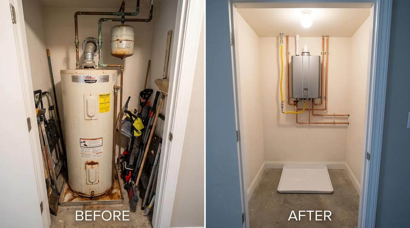 Tank water heater versus wall-mounted tankless unit comparison for Coleraine, MN homeowners